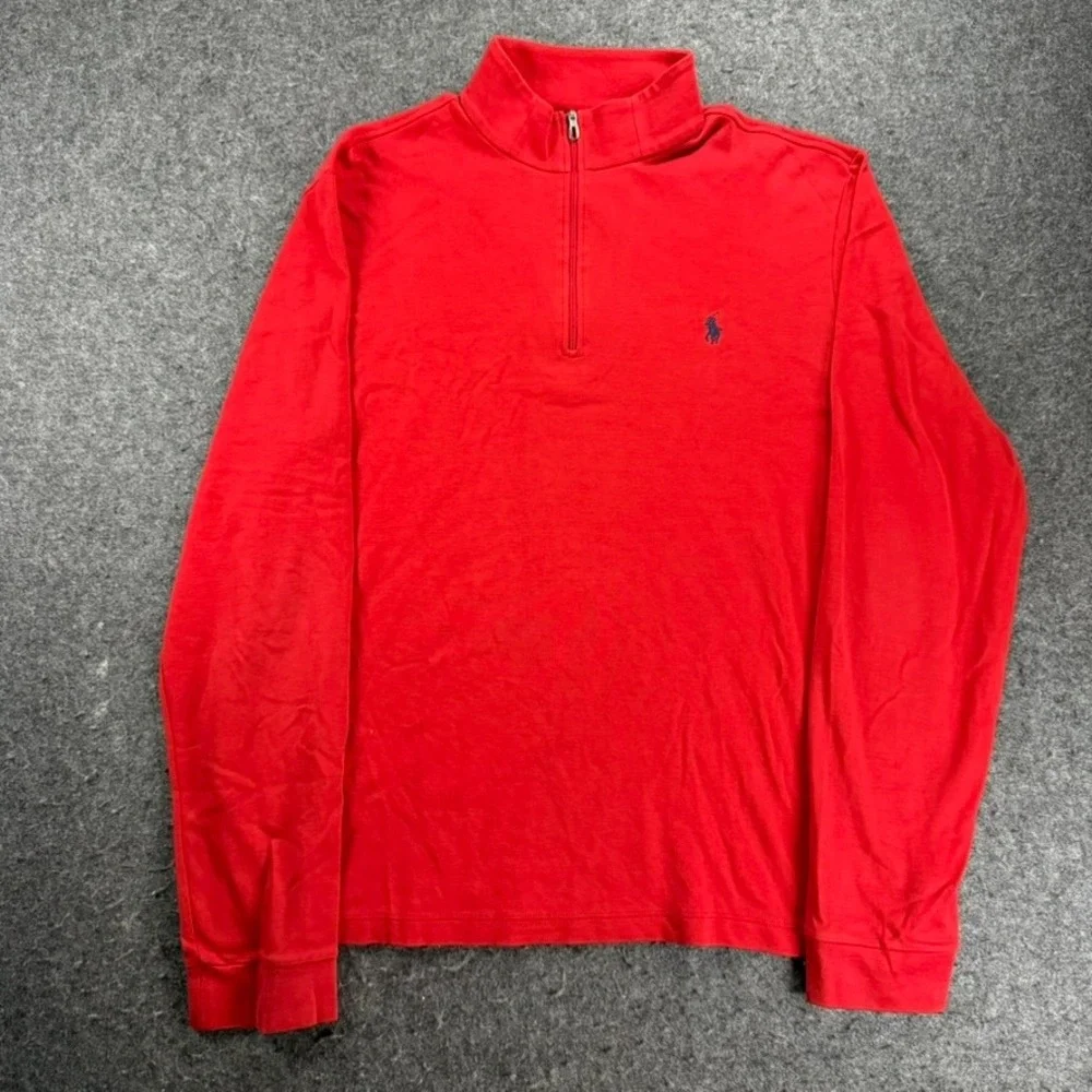 Polo by Ralph Lauren Mens‎ XL Mock Neck Red Pima Cotton 1/4 Zip Pullover Y2K
